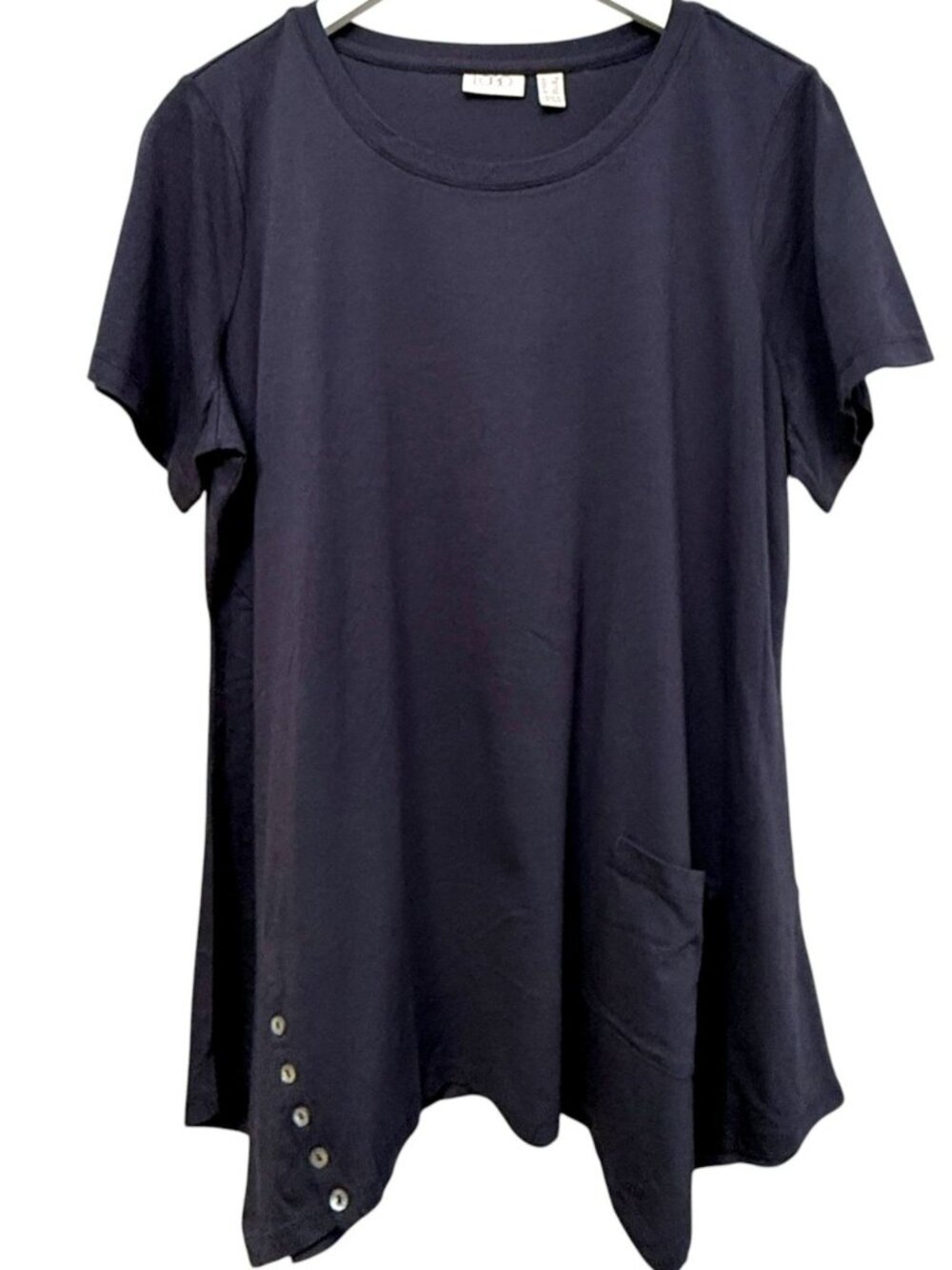 LOGO Lori Goldstein Tunic Tee Plus Size 1X Navy Blue Boho Womens Top NWOT